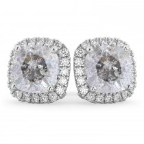 Cushion Cut Salt & Pepper Diamond & Diamond Earrings 14k White Gold (3.10ct)