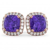 Halo Cushion Tanzanite & Diamond Earrings 14k Rose Gold (4.04ct)