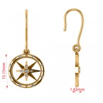 Diamond Nautical Dangle Compass Earrings 14k Yellow Gold (0.16ct)
