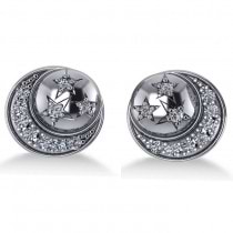 Diamond Crescent Moon and Stars Earrings 14k White Gold (0.28ct)