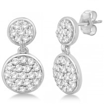 Pave Set Diamond Round Drop Earrings in 14k White Gold (1.03 ct)
