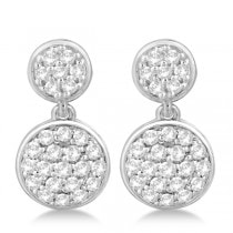 Pave Set Diamond Round Drop Earrings in 14k White Gold (1.03 ct)