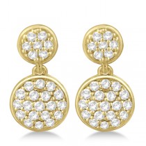 Pave Set Diamond Round Drop Earrings in 14k Yellow Gold (1.03 ct)