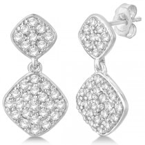 Pave Set Diamond Square Drop Earrings in 14k White Gold (1.07 ct)
