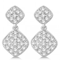 Pave Set Diamond Square Drop Earrings in 14k White Gold (1.07 ct)