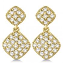 Pave Set Diamond Square Drop Earrings in 14k Yellow Gold (1.07 ct)