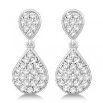 Pave Set Diamond  Dangle Teardrop Earrings in 14k White Gold (1.20ct)