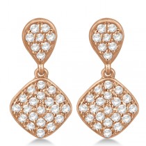 Pave Set Dangling Drop Square Diamond Earrings 14k Rose Gold 1.04ct