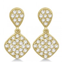 Pave Set Dangling Drop Square Diamond Earrings 14k Yellow Gold 1.04ct