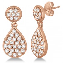 Pave Set Diamond Dangling Teardrop Earrings in 14k Rose Gold 1.15ct