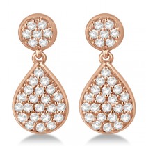 Pave Set Diamond Dangling Teardrop Earrings in 14k Rose Gold 1.15ct