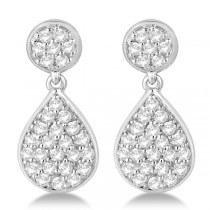 Pave Set Diamond Dangling Teardrop Earrings in 14k White Gold 1.15ct