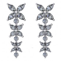 Diamond Flower Marquise Drop Dangle Earrings 14K White Gold (6.00ct)