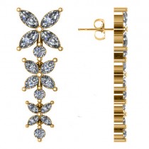Diamond Flower Marquise Drop Dangle Earrings 14K Yellow Gold (6.00ct)
