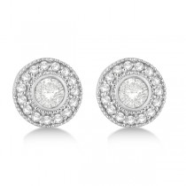 Vintage Diamond Halo Stud Earrings Bezel Set 14k White Gold (0.77ct)