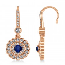 Diamond & Blue Sapphire Halo Drop Earrings 14K Rose Gold (1.60ct)