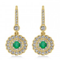 Diamond & Emerald Double Halo Drop Earrings 14K Yellow Gold (1.60ct)