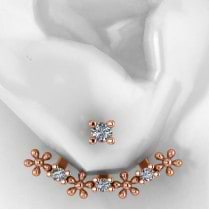 Diamond Flower Jacket Earrings 14k Rose Gold (0.18ct)