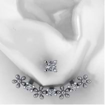 Diamond Flower Jacket Earrings 14k White Gold (0.18ct)