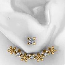 Diamond Flower Jacket Earrings 14k Yellow Gold (0.18ct)