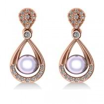 Pearl & Diamond Tear Drop Earrings 14k Rose Gold (0.39ct)