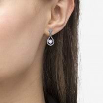 Pearl & Diamond Tear Drop Earrings 14k White Gold (0.39ct)