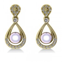 Pearl & Diamond Tear Drop Earrings 14k Yellow Gold (0.39ct)