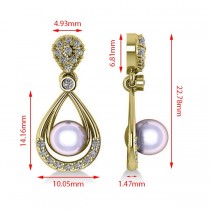 Pearl & Diamond Tear Drop Earrings 14k Yellow Gold (0.39ct)
