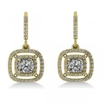 Diamond Double Halo Dangling Earrings 14k Yellow Gold (3.00ct)