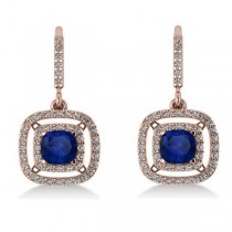 Blue Sapphire & Diamond Halo Dangling Earrings 14k Rose Gold (3.00ct)