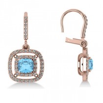 Blue Topaz & Diamond Double Halo Dangling Earrings 14k R Gold (3.00ct)
