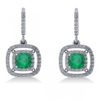 Emerald & Diamond Double Halo Dangling Earrings 14k White Gold (3.00ct)