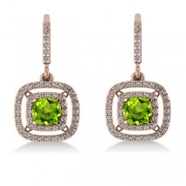 Peridot & Diamond Double Halo Dangling Earrings 14k Rose Gold (3.00ct)
