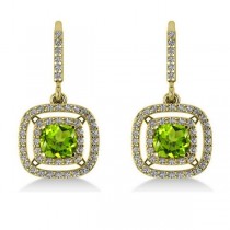 Peridot & Diamond Double Halo Dangling Earrings 14k Yellow Gold (3.00ct)