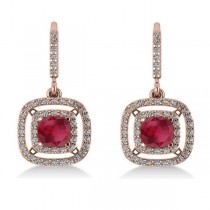 Ruby & Diamond Double Halo Dangling Earrings 14k Rose Gold (3.00ct)
