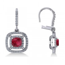 Ruby & Diamond Double Halo Dangling Earrings 14k White Gold (3.00ct)