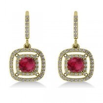 Ruby & Diamond Double Halo Dangling Earrings 14k Yellow Gold (3.00ct)