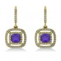 Tanzanite & Diamond Double Halo Dangling Earrings 14k Y Gold (3.00ct)