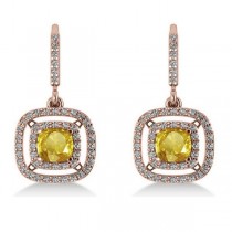 Yellow Sapphire & Diamond Halo Dangling Earrings 14k Rose Gold (3.00ct)