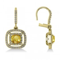 Yellow Sapphire & Diamond Halo Dangling Earrings 14k Yellow Gold (3.00ct)