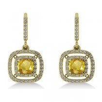 Yellow Sapphire & Diamond Halo Dangling Earrings 14k Yellow Gold (3.00ct)