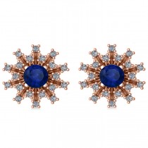 Blue Sapphire & Diamond Sunburst Earrings 14k Rose Gold (1.60ct)