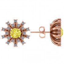 Yellow Diamond & Diamond Sunburst Earrings 14k Rose Gold (1.40ct)