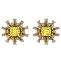 Yellow Diamond & Diamond Sunburst Earrings 14k Yellow Gold (1.40ct)