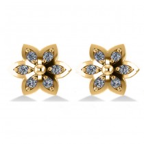 Diamond Accented Flower Stud Earrings 14k Yellow Gold (0.12ct)