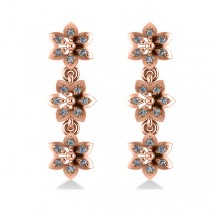 Diamond Triple Flower Dangle Earrings 14k Rose Gold (0.36ct)