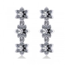 Diamond Triple Flower Dangle Earrings 14k White Gold (0.36ct)