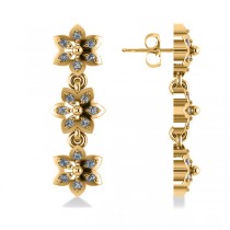 Diamond Triple Flower Dangle Earrings 14k Yellow Gold (0.36ct)