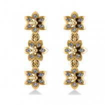Diamond Triple Flower Dangle Earrings 14k Yellow Gold (0.36ct)