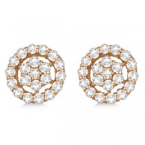 Diamond Cluster Earrings with Halo, Pave Set 14k Rose Gold 1.50ct